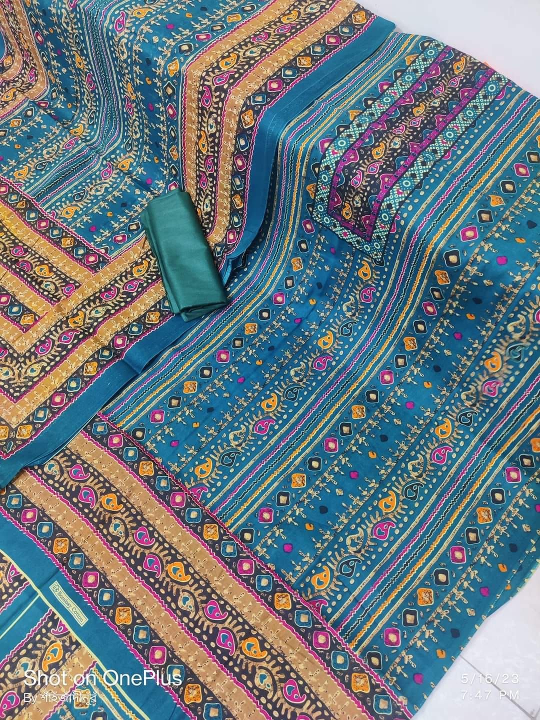 High Quality Cotton Printed 3pcs Shalwar-Kameez - Multi Color. 
