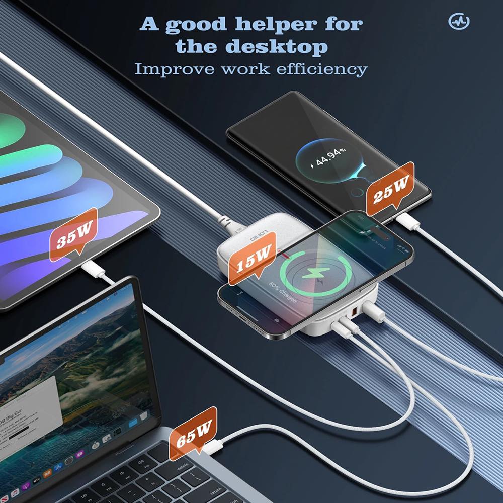LDNIO 140W 6 IN 1 Multiport Desktop Charging Wireless Charger (Q4010). 