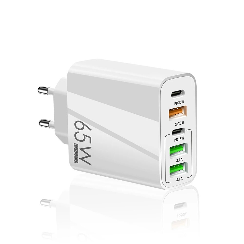 F002 65W 5-Port USB PD Charger 3USB-A+2USB-C PD QC3.0 Fast Charging Wall Charger Adapter EU Plug for 12 13 14 14 Pro Smart Phone