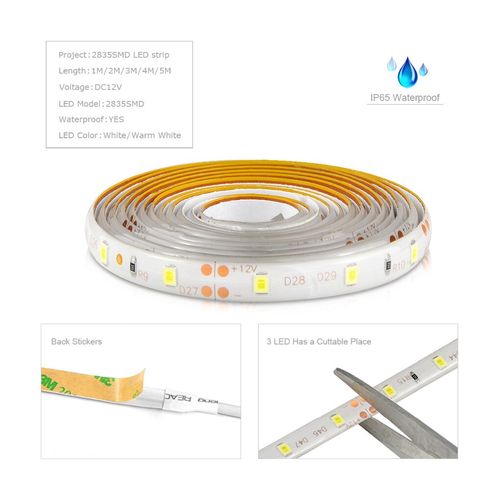 Stepless Dimmable LED Strip light SMD2835 DC 12V Waterproof Touch Switch Dimmer led tape lamp 2A EU wer adapter 1M 2M 3M 4M 5M-Warm White-1M--. 