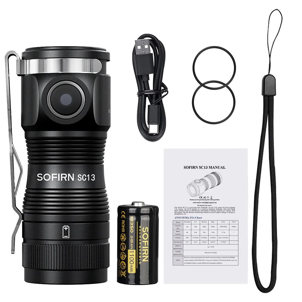 Sofirn-SC13 SST40 LED 1300lm Mini Tactical 18350 Flashlight 6000K Keychain Emergency Torch. 
