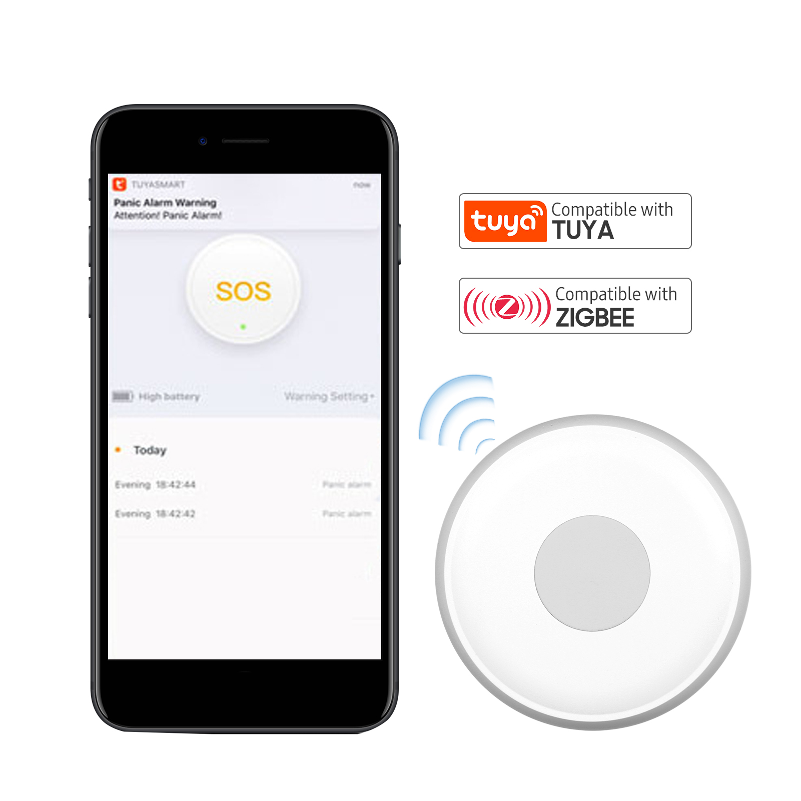 ZigBee Emergency Button One Button Alarm for Kids Elderly Pregnant Women Wireless Smart SOS Button Smart Linkage with Smart Home Devices. 