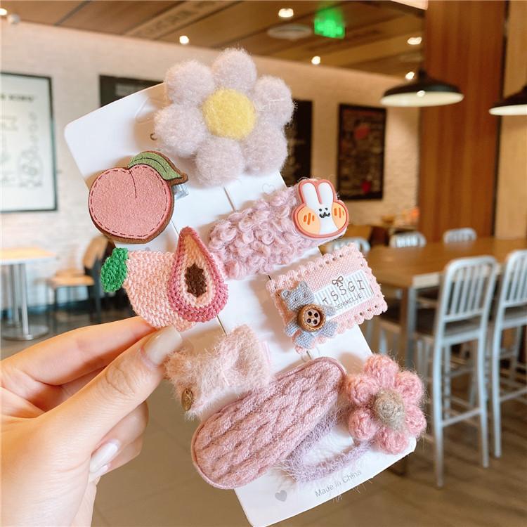 Korean style hair accessories autumn and winter children's plush flower fruit hair clip girl cartoon wool BB clip baby princess hair clip