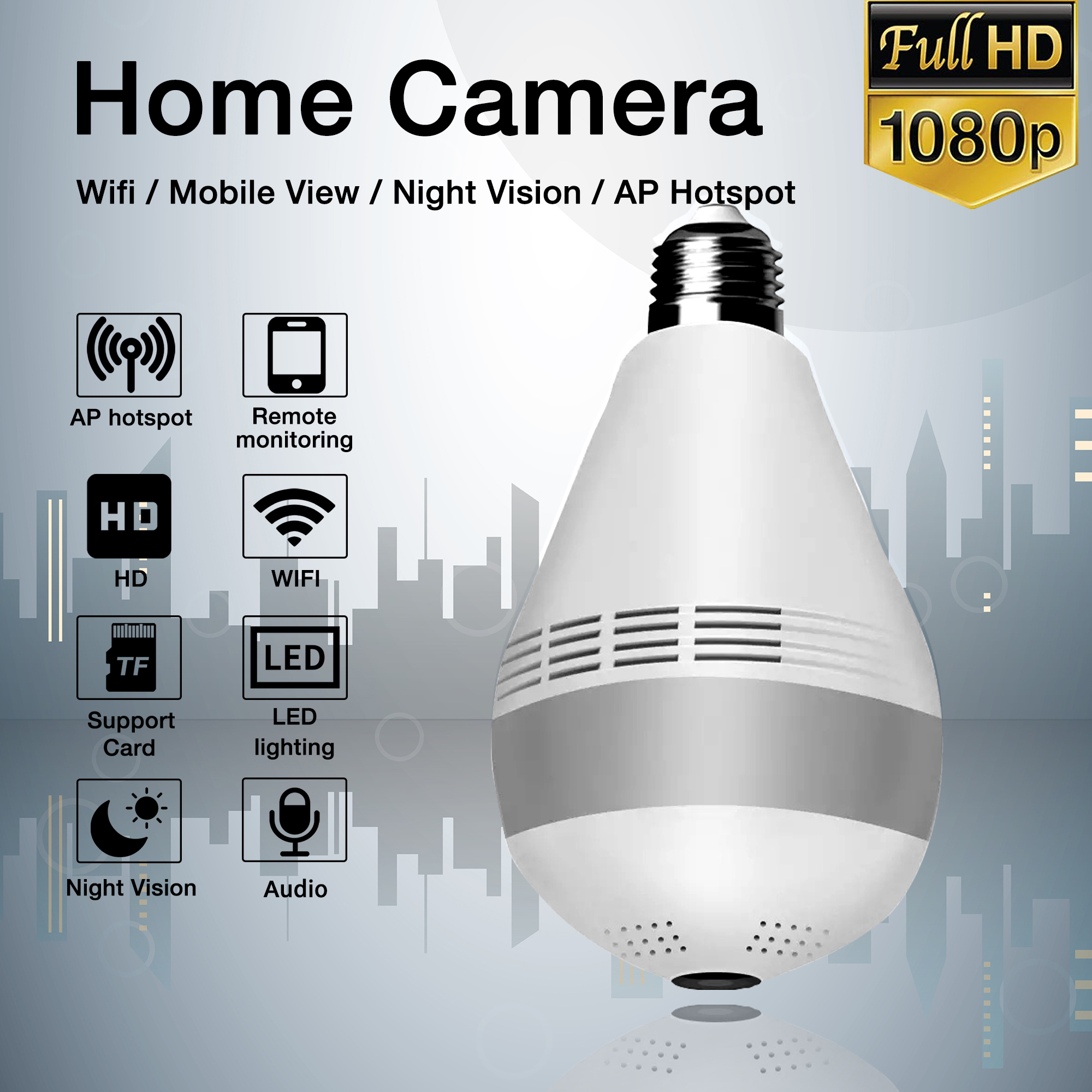 V380 PRO 360 Degree Fisheye Lens Panoramic WiFi Wireless Light Bulb Camera