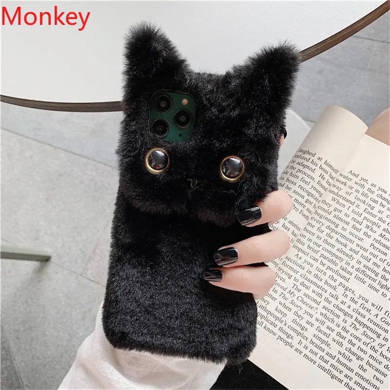 3D Cute Plush Cat Case iphone 13 pro For iPhone 11 12 14 15 Pro Max X XS XR 6 7 8 Plus SE 2 Furry Fluffy Fur Soft Silicone Cover. 
