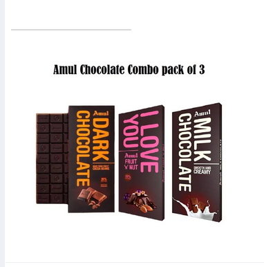 Amul 3 Flavour Chocolate Combo Pack Total 450gm 150gm Each Dark, Milk, Fruit N Nut