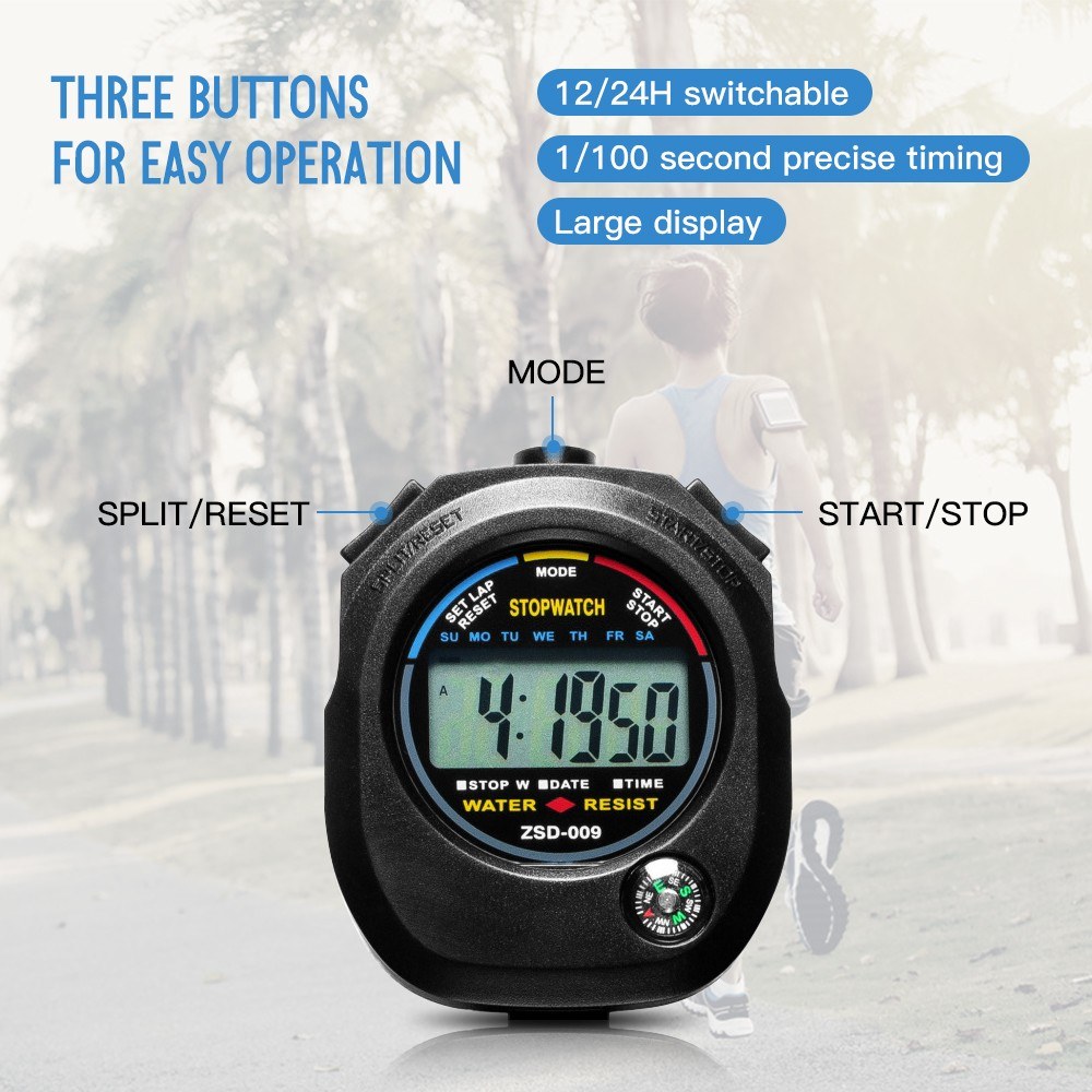 Electronic Digital Sport Stopwatch Timer with Date Time Alarm Compass. 