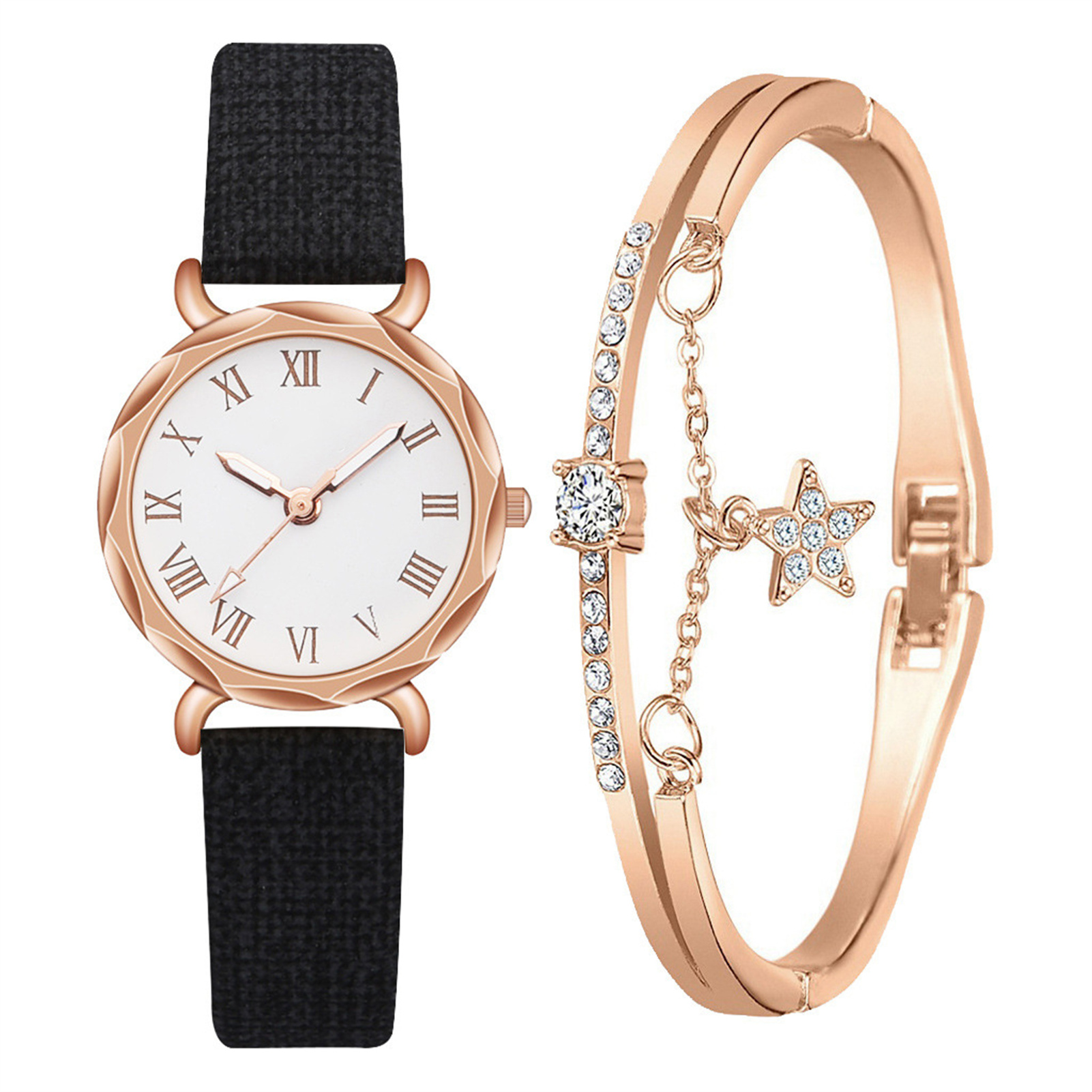 Women's Watches Bracelets Set Rome Font Digital Quartz Wristwatches Girl's Gift. 