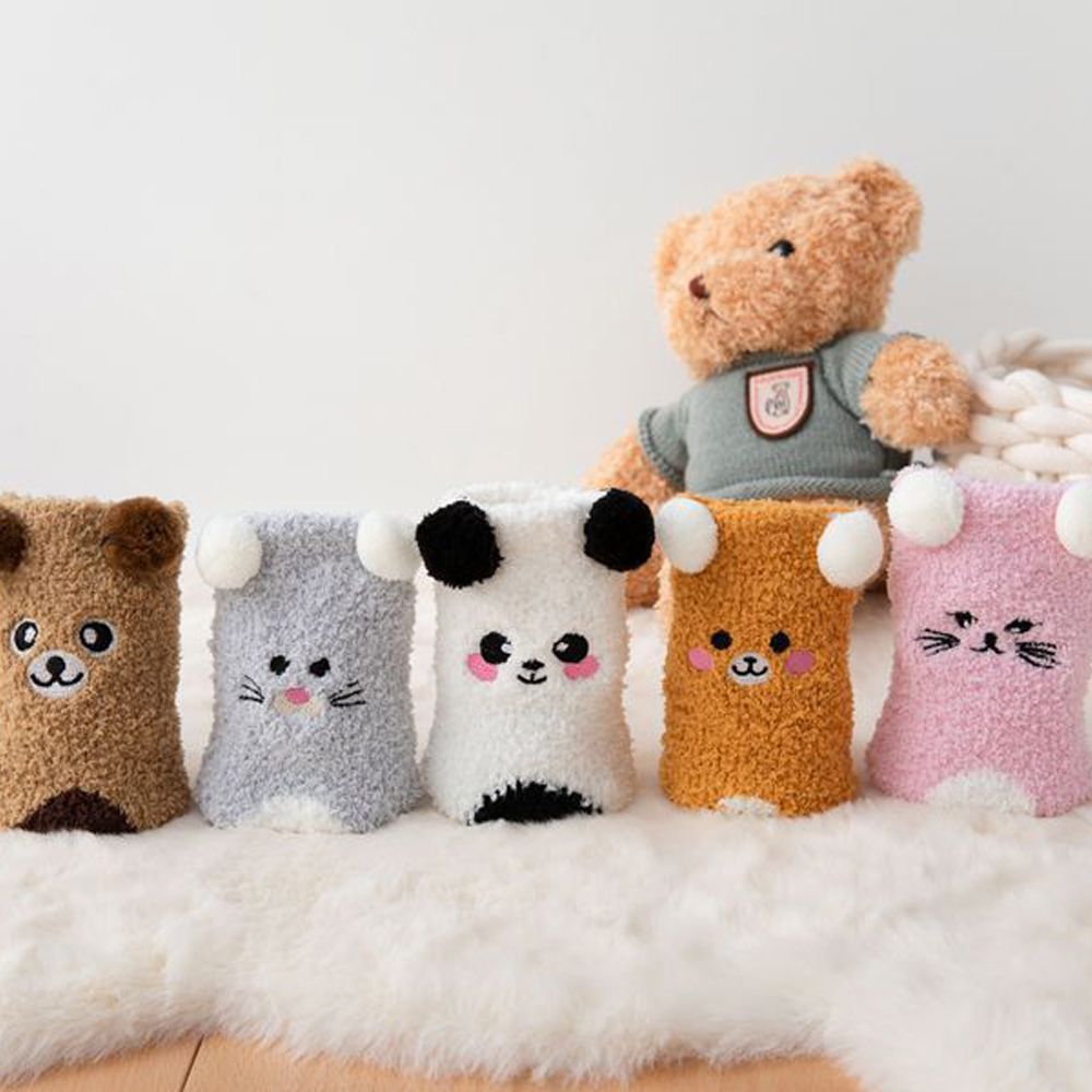 KYRANE Cartoon Kawaii Plush Ball Coral Fleece Panda Cat For Girls Winter Hosiery Korean Ankle Socks Women Sleep Socks Floor Socks. 