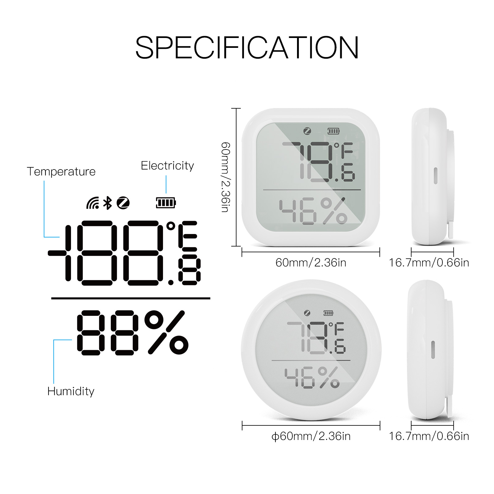 Tuya Smart ZigBee Temperature and Humidity Sensor Indoor Hygrometer With Digital LCD Display Smart Life APP Remote Control. 