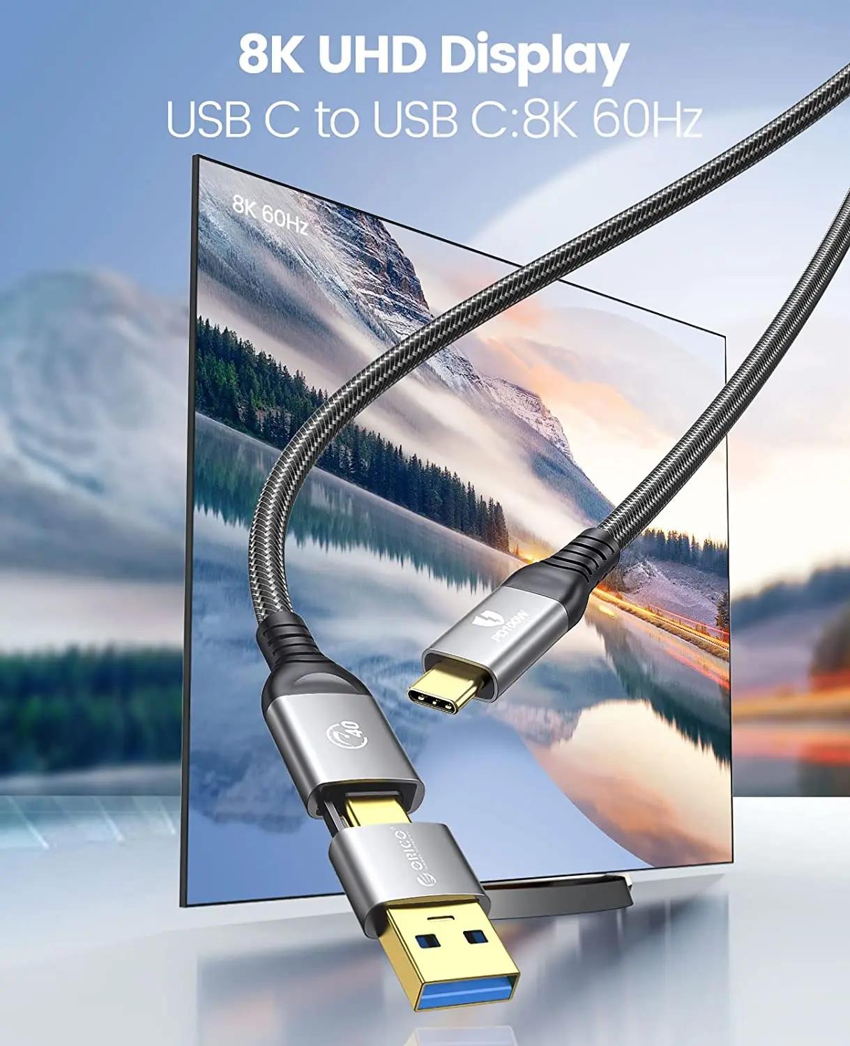 ORICO 2 In 1 40Gbps USB C Fast Charger Cord 8K @60Hz HD USB 3.0 to USB C Cable for Macbook Thunderbolt 4 PS4 Cable PD100W. 