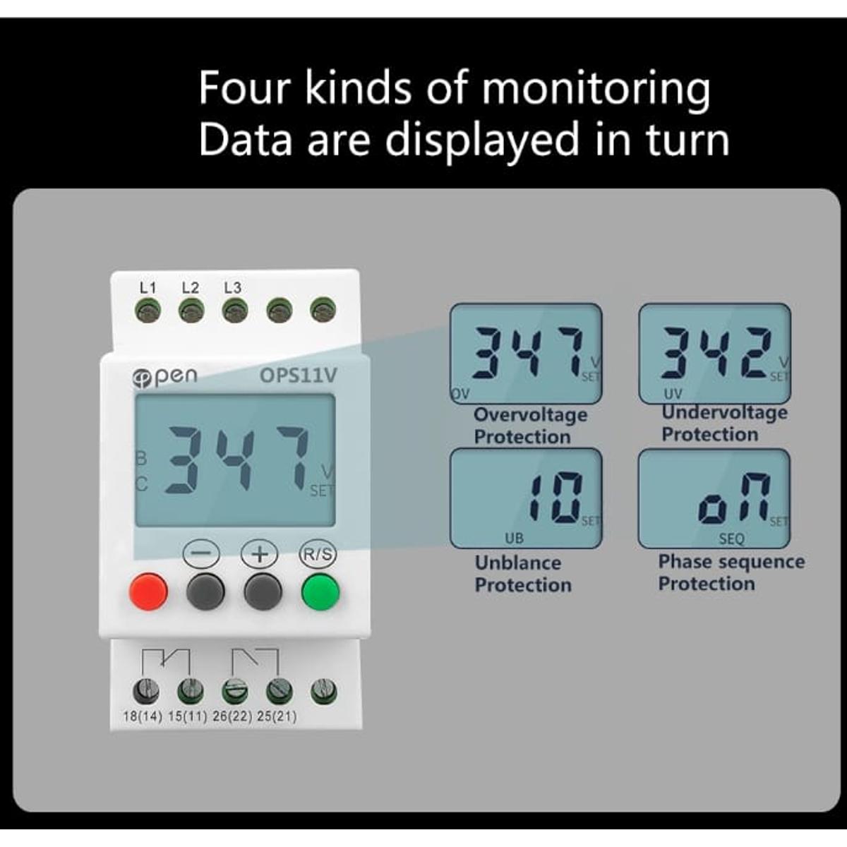 3 Phase Protector & Sequence Protection Relay and adjustable Under Over Voltage Protector Monitoring
