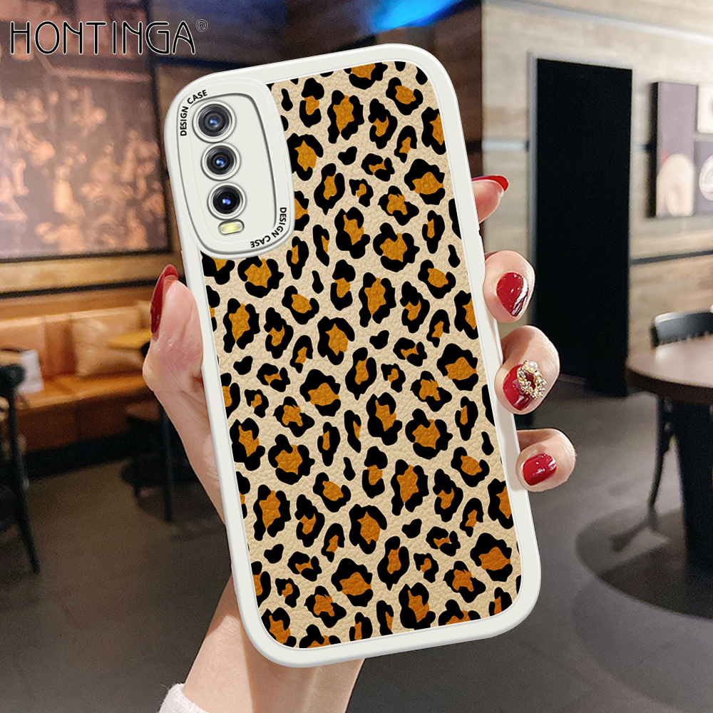 Hontinga for Vivo Y20 Y20i Y20S Y12S Y20 2021 Y20S G Y12A Back Cover PU Leather Fashion Leopard Grain Case Soft Silicone Edge Phone Cases