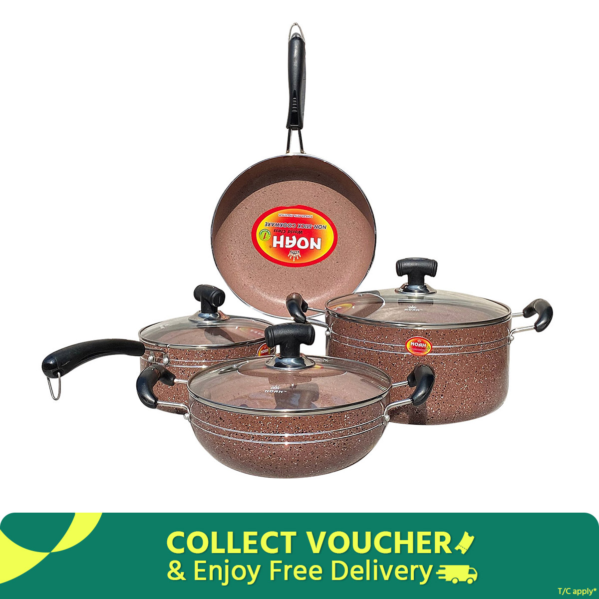 NOAH Marble Coated Cookware Full Set - Walnut Brown