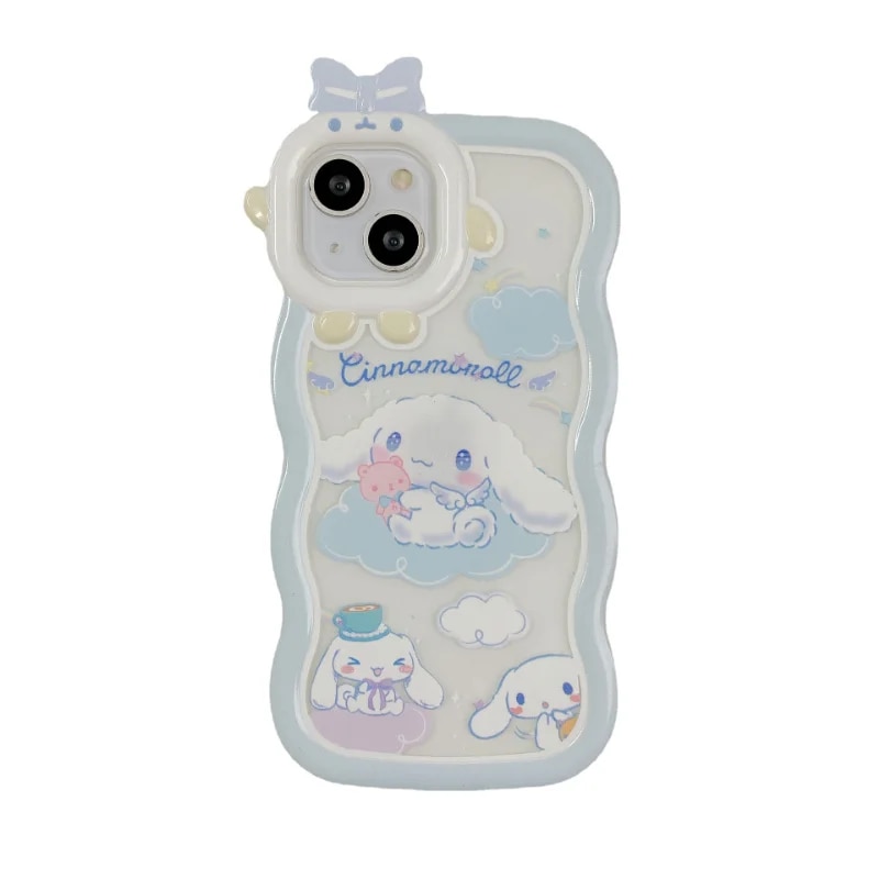 Sanrio Cartoon Cinnamoroll Bowknot Wave Monster Lens Holder Phone Case Iphone 11 12 13 14 Pro Max X Xs Xr 7 8 Plus Soft Case. 