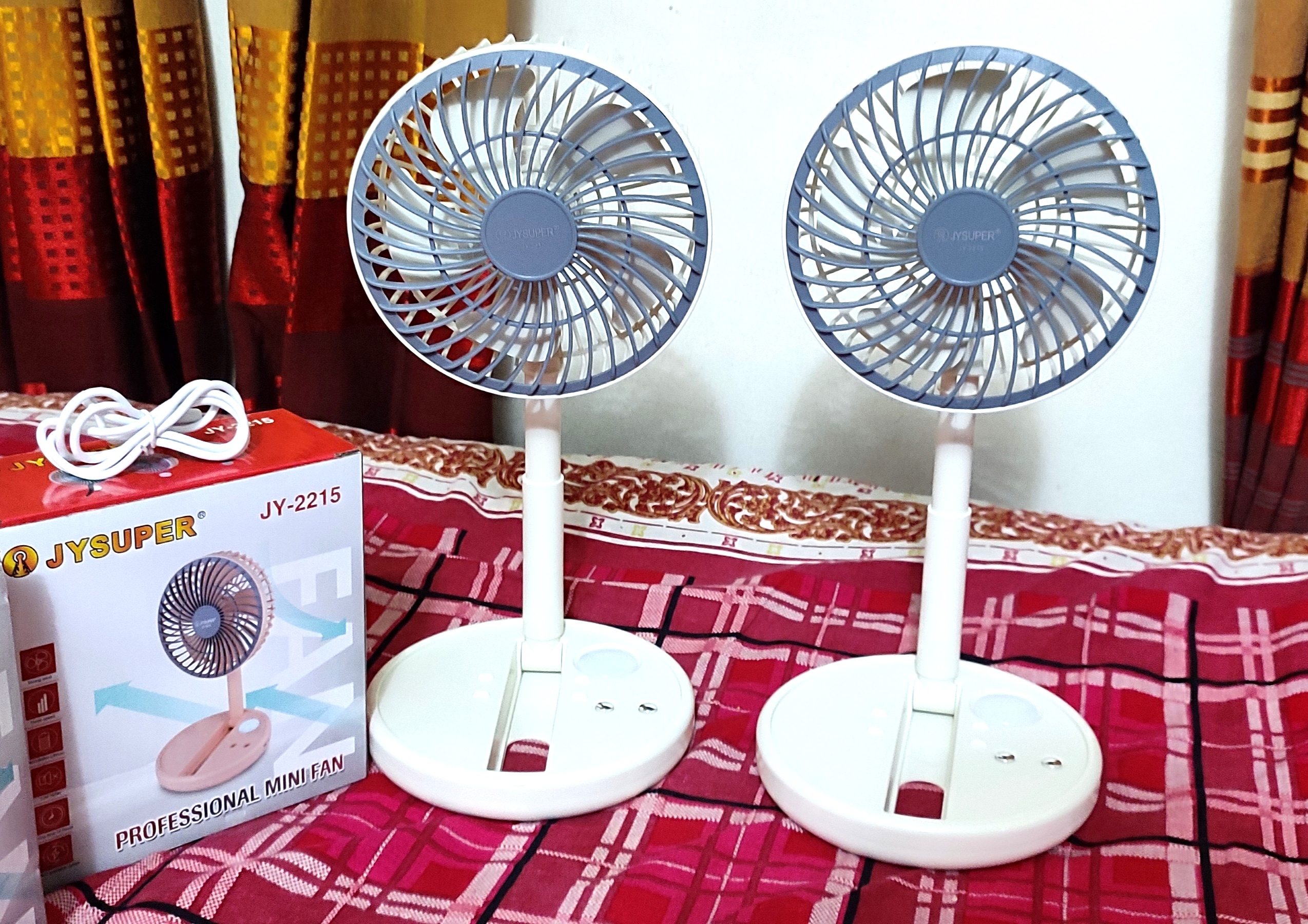 Jy Super JY-2215 Professional Rechargeable Portable Mini Table Fan Strong Wind 180 Degrees foldable- AC/DC