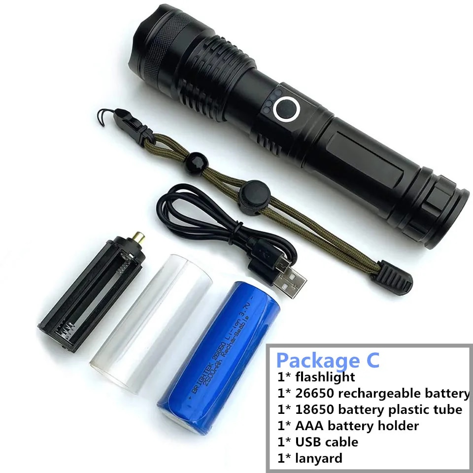 【NEW】 Flashlight Xhp70 Most Powerful LED Rechargeable Lantern Usb Zoom 18650 Battery 26650 Torch Best Camping, Outdoor & Emergency Use. 