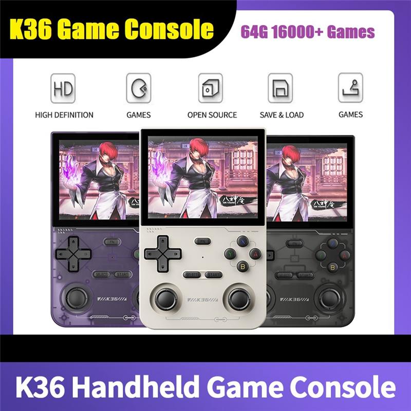 K36 Handheld Retro Game Console 64G 16000+ Games 3.5 Inch 3500mAh Dual Joystick for PSP/MAME/N64 Video Game Player B. 