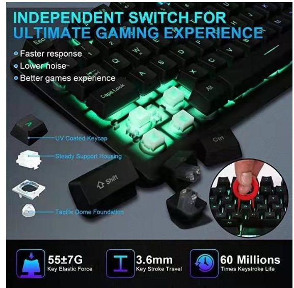 GTX300 Colorful LED Backlight Ergonomic Gaming Keyboard and Mouse for PC Laptop. 