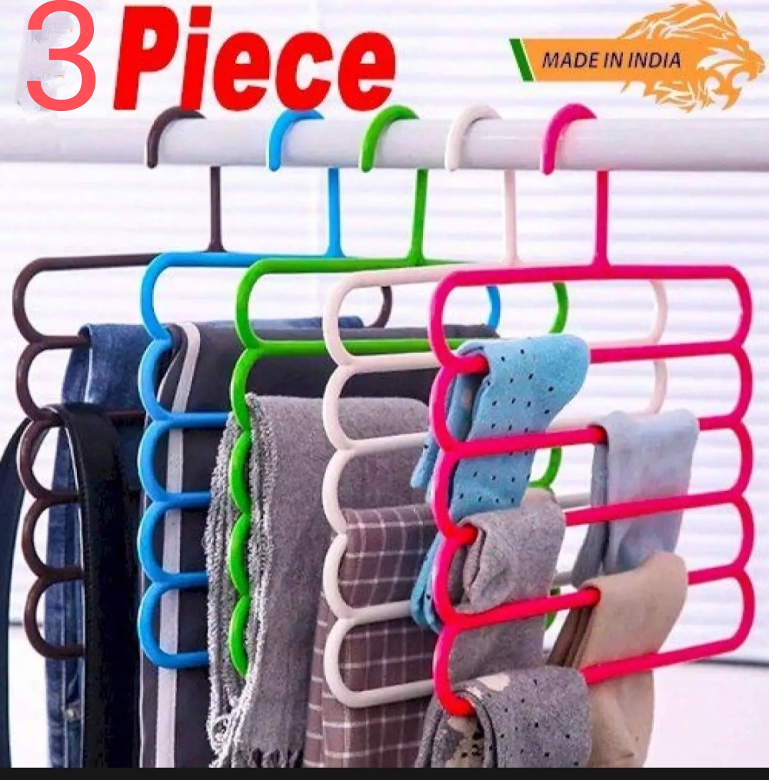 5 Layer 3 piece Plastic Hangers for Clothes in Wardrobes Space Saving Multipurpose Hanger. 