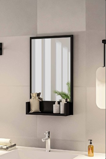 Bathroom Mirror with Shelf, Mirror with Shelf, Bathroom Mirror, Wall Mirror, Decorative Mirror, Mirror, Vanity Mirror, Black Mirror. 