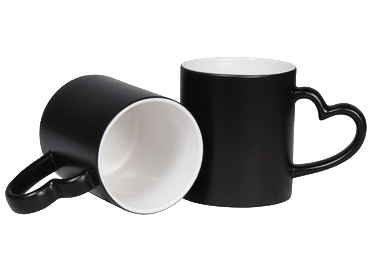 Customize The Black Magic Mug With Name - Logo - Special Gain Heart Handle - And Photo For A Unique Personalized Touch. 