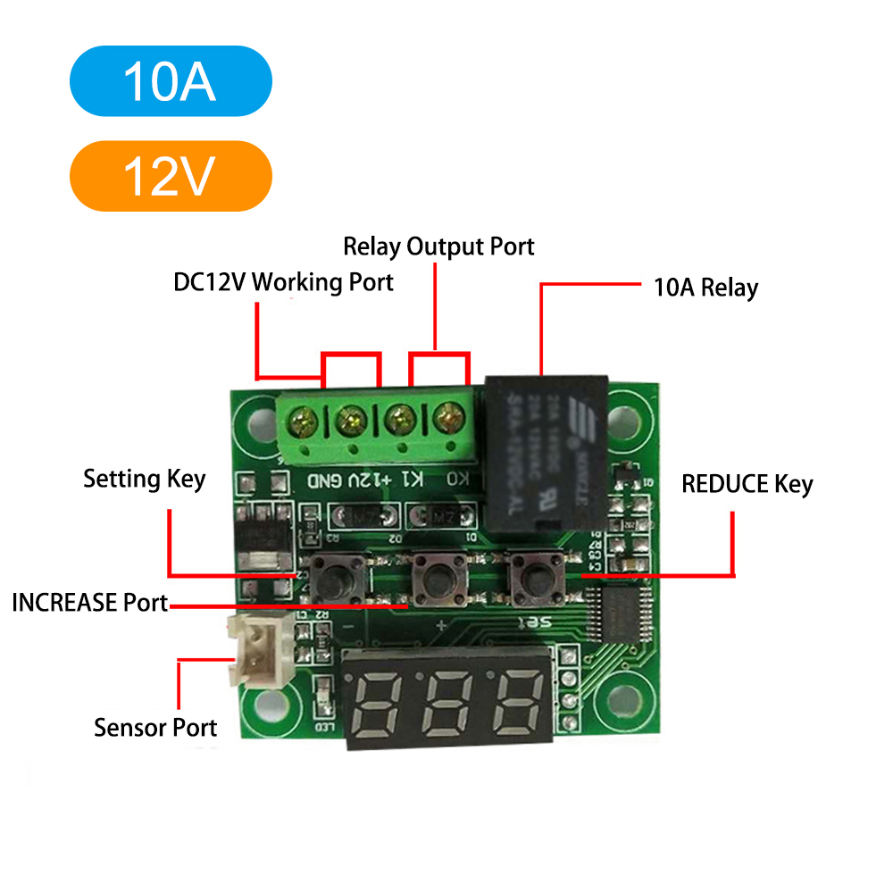 KOGEEK W1209 Digital Temperature Controller Board Micro Electronic High Accuracy NTC Sensor Temp Control Thermostat Panel with Waterproof Sensor Probe. 