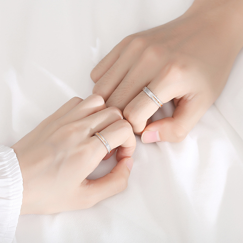 Jin Hongyu starry couple ring, sterling silver male and female pair, simple creative Korean version of wishing meteor brushed ring. 