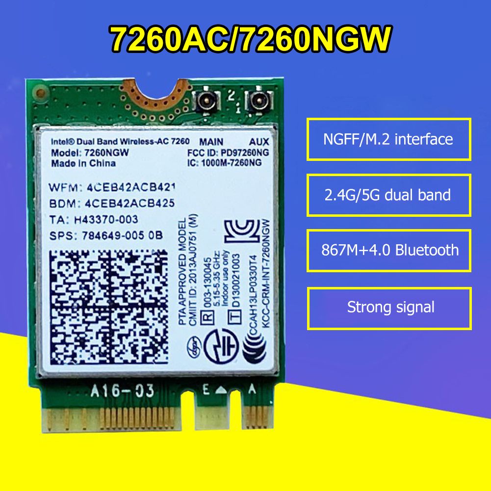 Intel 7260 ngw 1200Mbps Bluetooth 4.2 WiFi Wireless Network Card NGFF M.2 Wifi Dongle 802.11AC Dual Band 2.4G 5G For Laptop Intel 7260 7260NGW. 