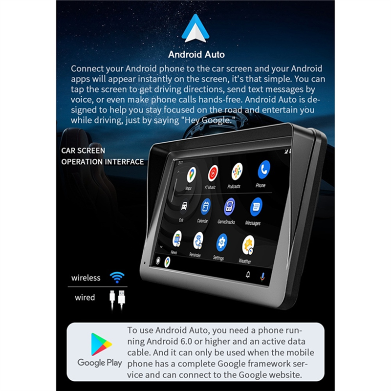 Wireless Carplay & Android Auto Car Stereo, Portable 7 Inch Touch Screen Navigation Audio Car Radio Receiver, Bluetooth. 