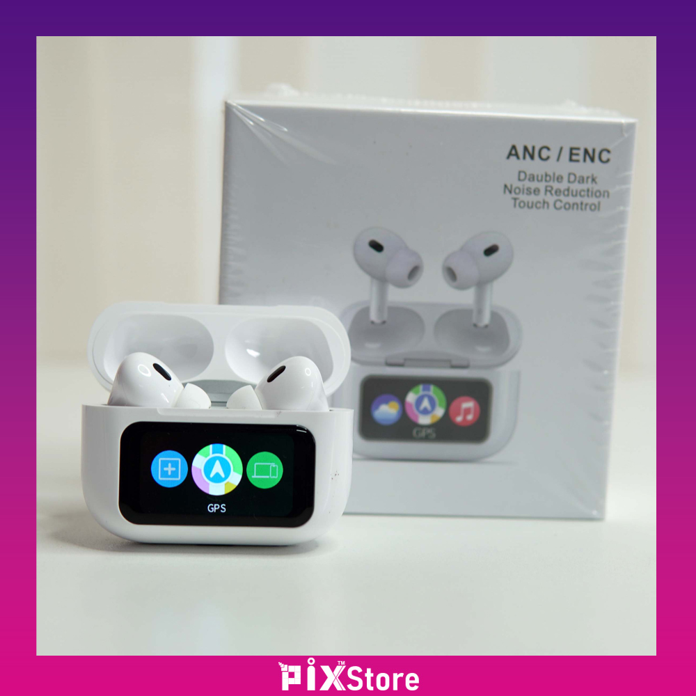 Pix AirKing Max Wireless Earbuds With App Support- Bluetooth 5.4 ANC Touch Screen Display Headphone with App Support-Multi-Function Interactive Touch Screen Display- Air  king Max Wireless Earbuds TWS Headset Touch Screen Display