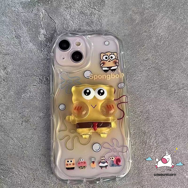 Spongebob Patrick Star 3D Steric Doll Stand Case Compatible For Redmi 12 A1 9A 9T 12C 10 10C 9 10A A2 9C NFC Note 12 10 10s 8 9 11 11s Pro Max Poco M3 Mi 11 12 Lite 3D Wavy Curved Edge Couples Cover. 