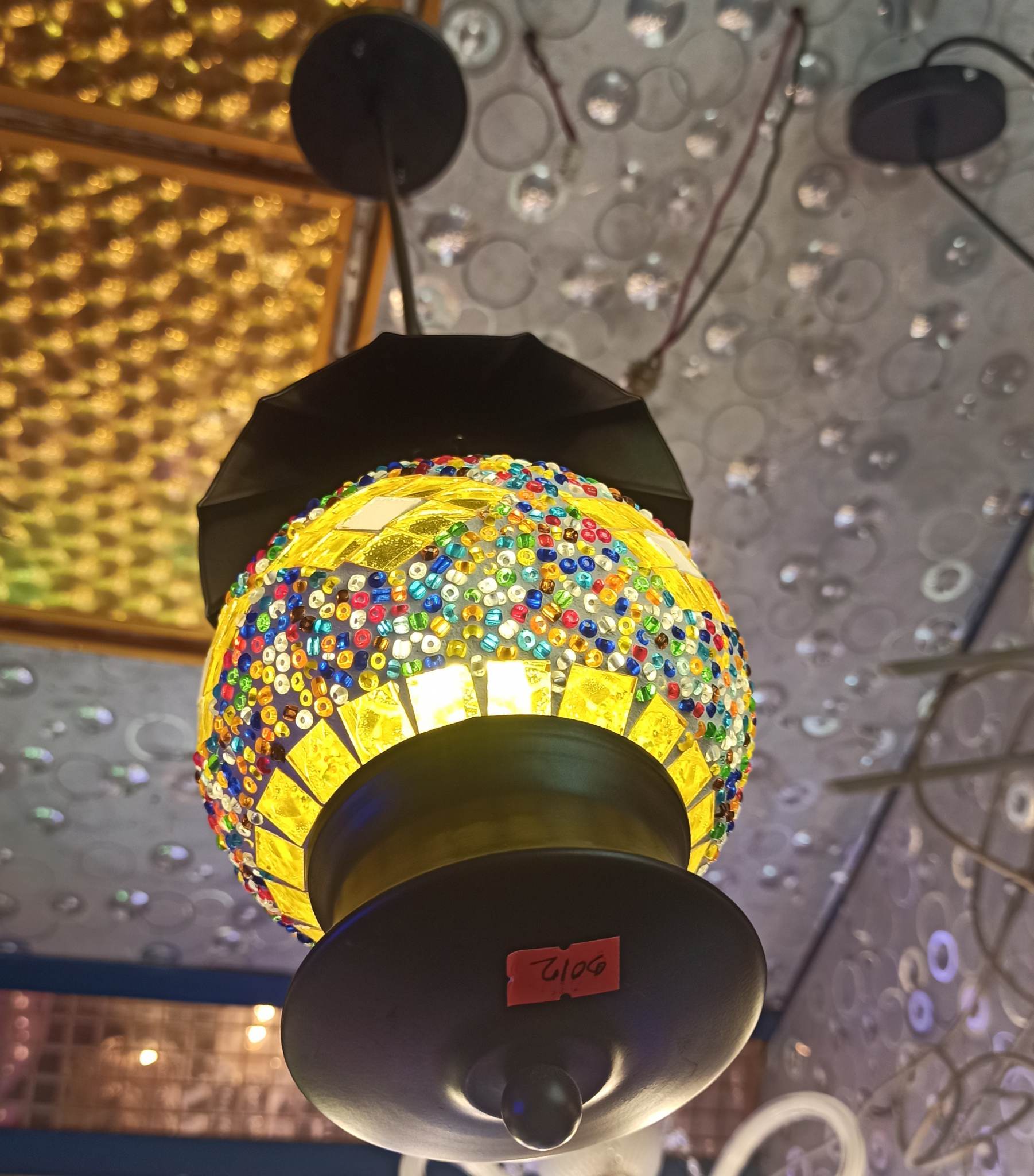Turkish Mosaic Ceiling Hanging Lamp with a Big Size Globe Moroccan Pendant Light Asylove 100% Handmade in Turkey. 