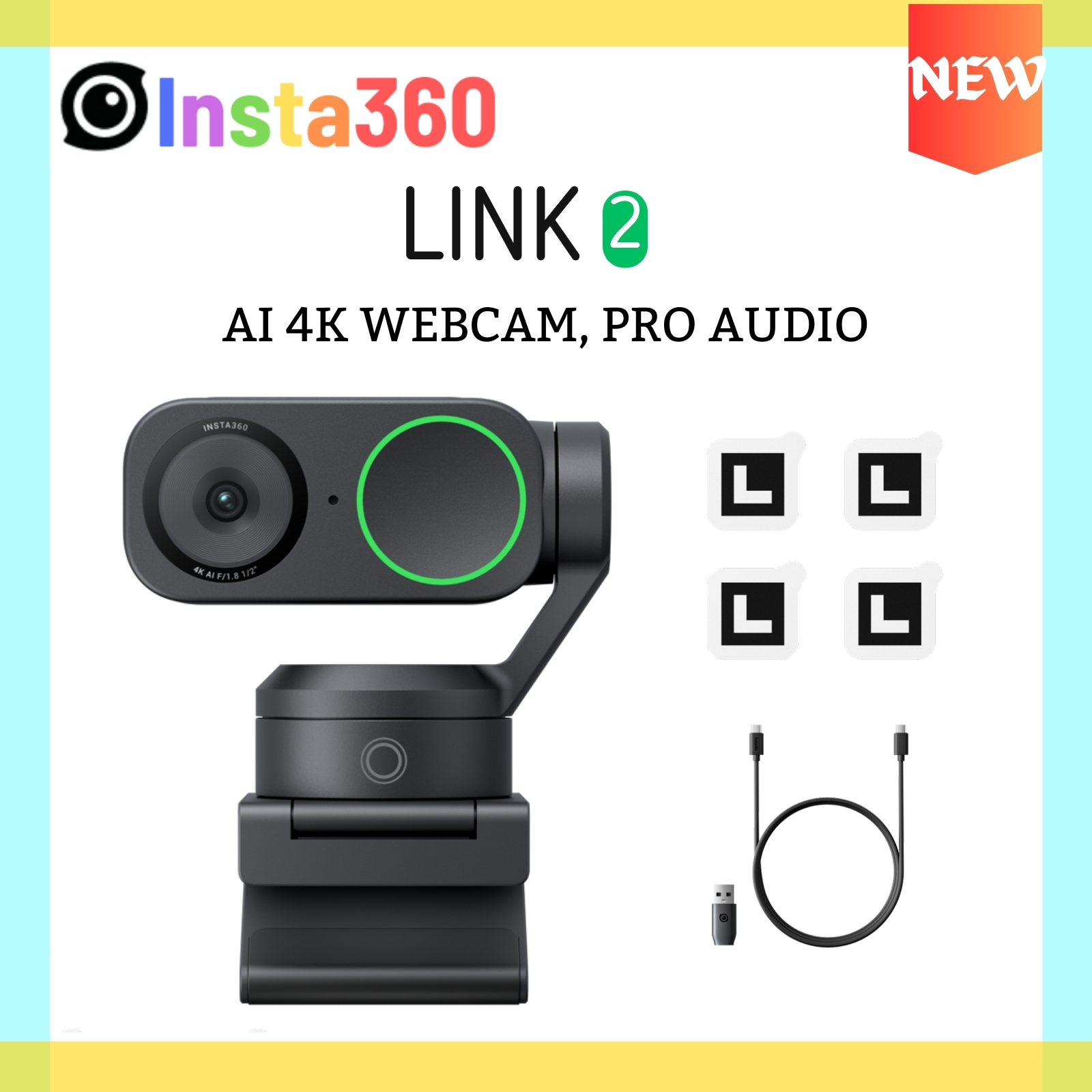 Insta360 Link 2 2C Web Kamerası 4K 30fps PC AI Takip Gürültü Önleyici Hareket Kontrolü 1/2 Sensör HDR Insta 360 Link2 Web Kamerası