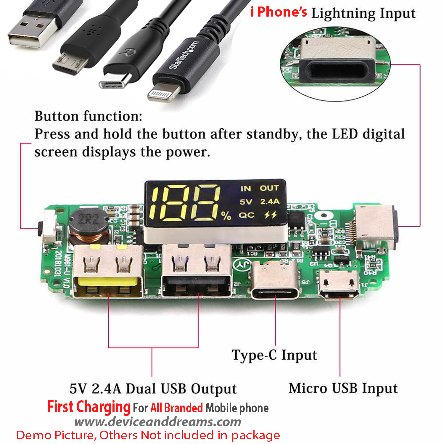Power Bank First Charging Circuit Type C Micro Lightning USB Supported Dual Output 5V 2.4A LED Display First Charging Circuit Module - Power Bank - power bank circuit. 