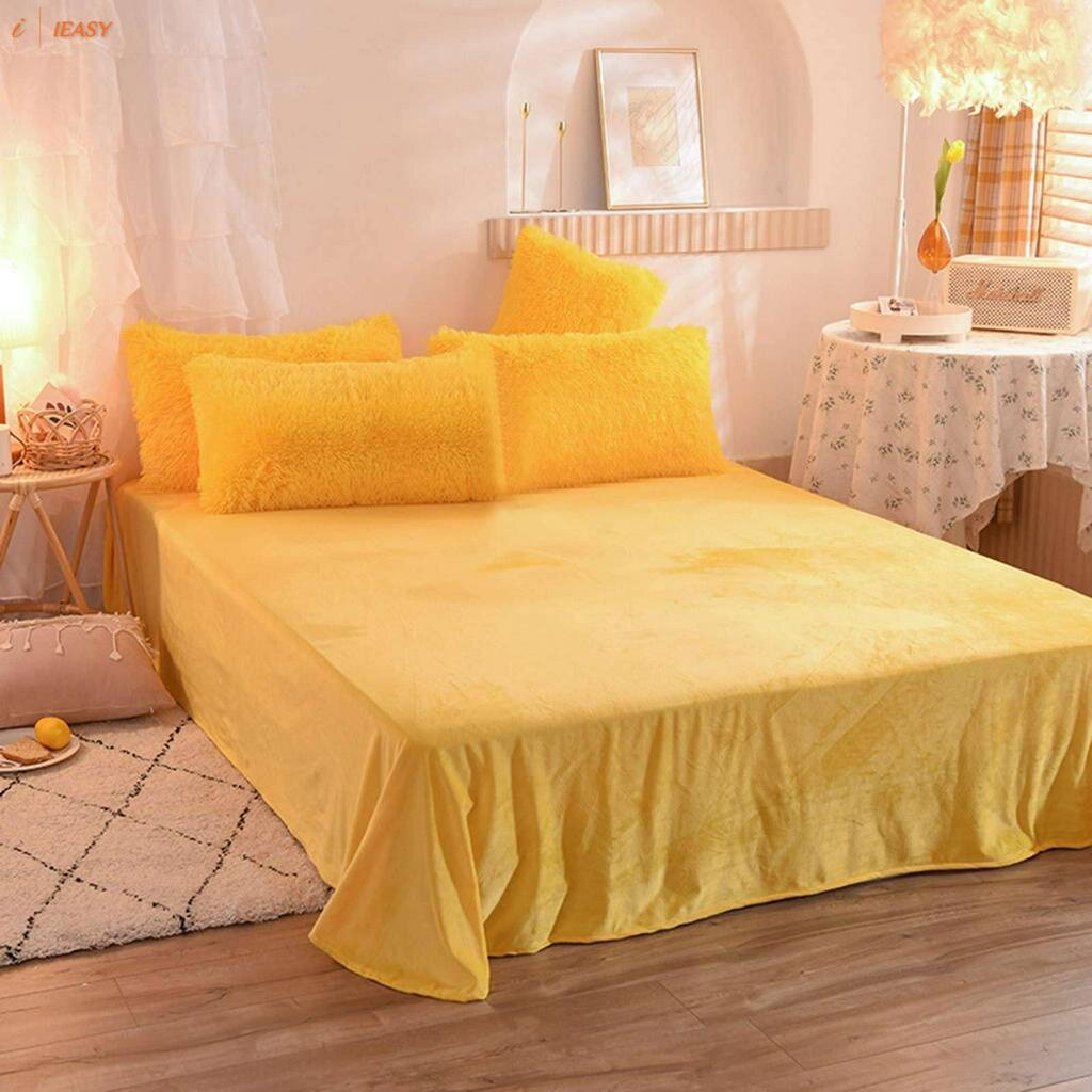 pengwei 4pcs/set Colorful Fluffy Bedding Set Long Plush Quilt Cover Bed Sheet Pillowcase Set. 