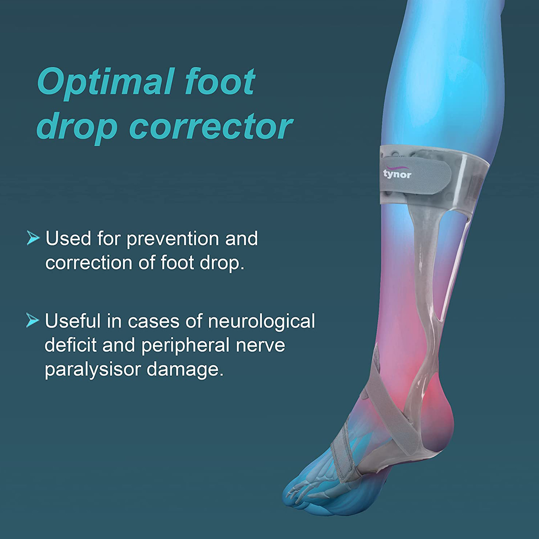 Tynor Foot Drop Splint(Foot Support, Perfect fitting,Customizable,Comfortable, Durable,Easy to use). 