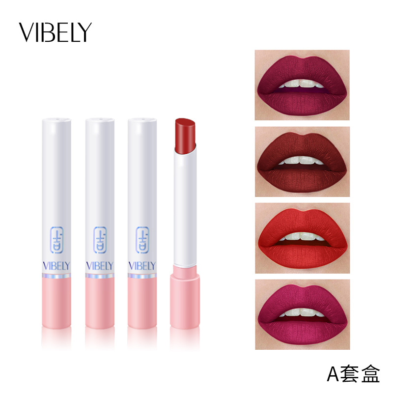 VIBELY Small Cigarette Tube Matte Lipstick Thin Tube Cigarette Lipstick Box of 4 Not easy to fade, velvet does not take off makeup