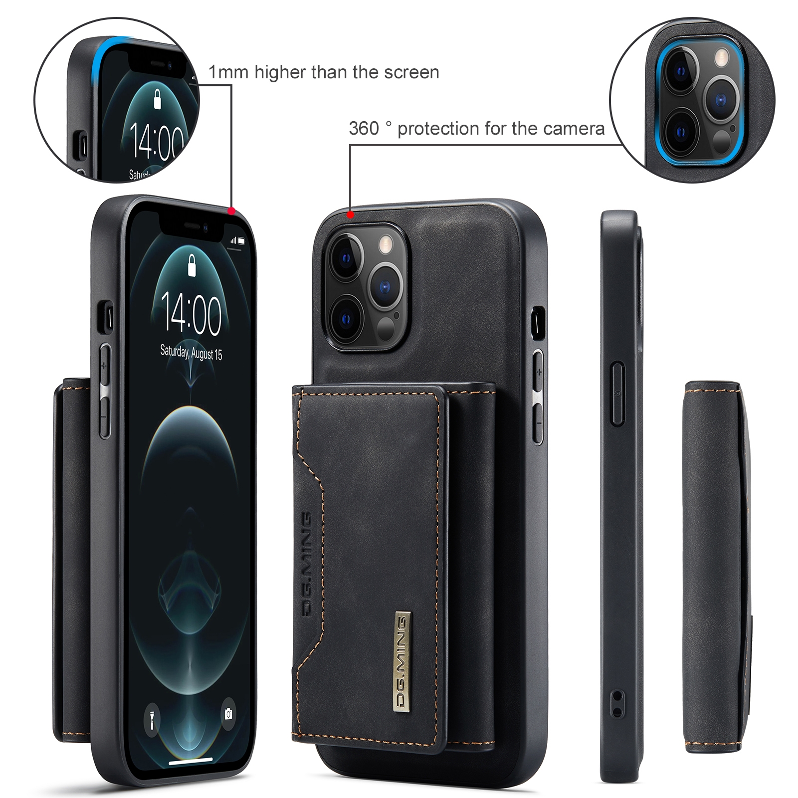 DG.MING M2 Series 3-Fold Multi Card Bag + Magnetic Back Cover Shockproof Case with Wallet & Holder Function For iPhone 12 Pro Max. 