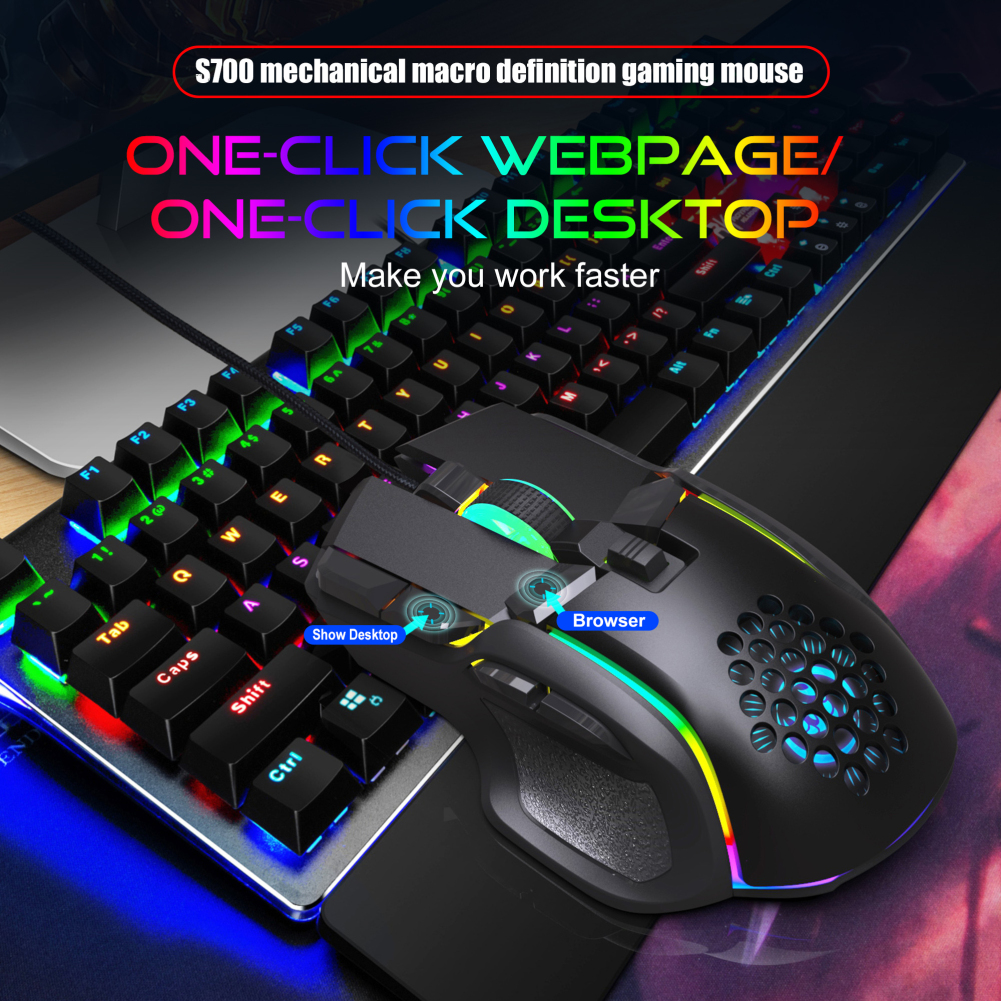 1 pair 10-key Wired Mouse Macro Programming 13 RGB Lighting Modes 6-speed 12800dpi Gaming Mouse with Portability. 