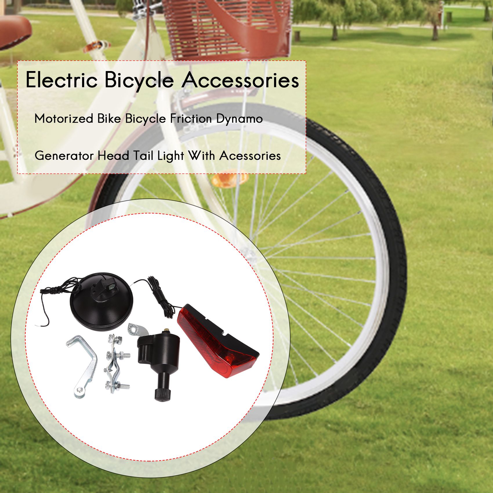 Motorized Bike Dynamo Generator Head Tail Light With Acessories. 