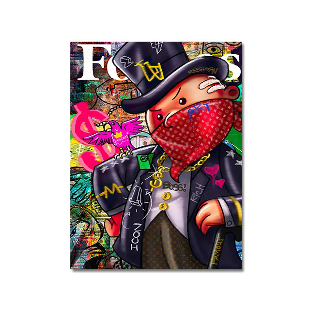 Pop Art Alec Monopoly Hold A Money Bag Posters Boss Rich Man with Mask Graffiti Canvas Painting The World Is Yours Cartoon Mural. 
