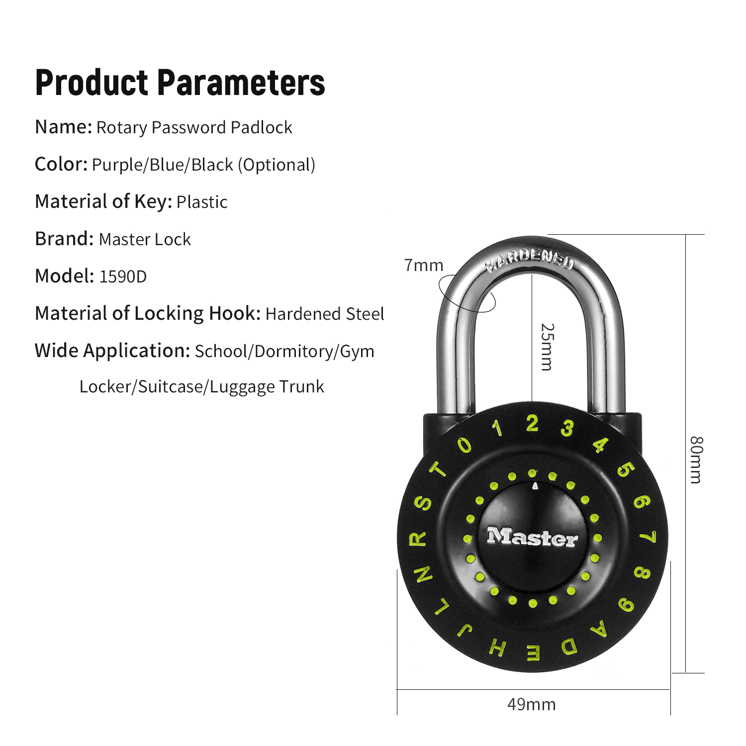KOGEEK Master Lock Rotary Password Padlock Combination Lock Gym Locker Lock Dormitory Suitcase Luggage Trunk Padlock Purple 1590D. 