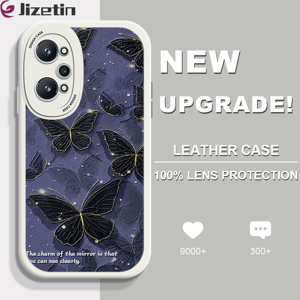 Jizetin for Realme GT Neo2 / GT Neo 3T / Realme Q5 Pro Back Cover Bright Butterfly Lambskin Texture PU Leather Back For Girls Boys Soft Phone Case