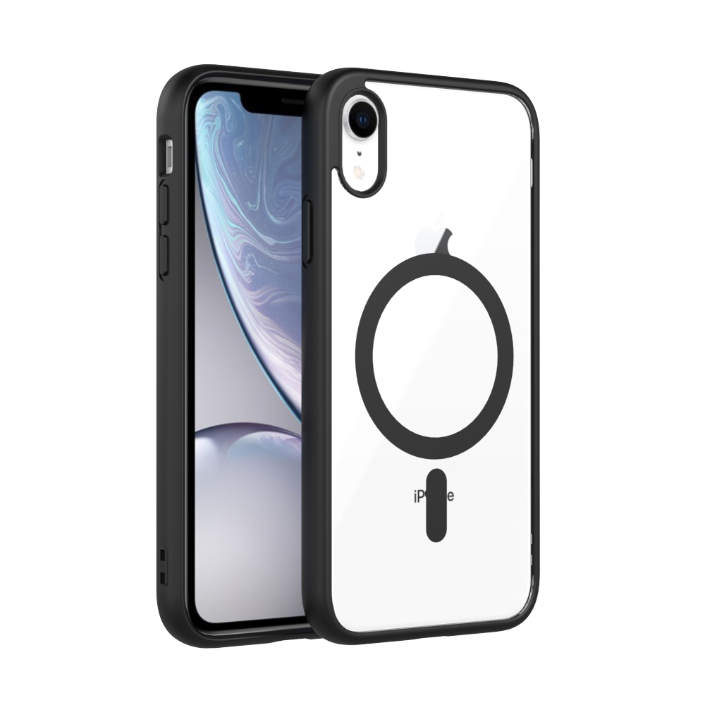 For Apple iPhone XR MagSafe Compatible Shockproof Transparent Fit Slim Wireless Charging supported Frosted Border Phone Back Case Mobile Cover. 