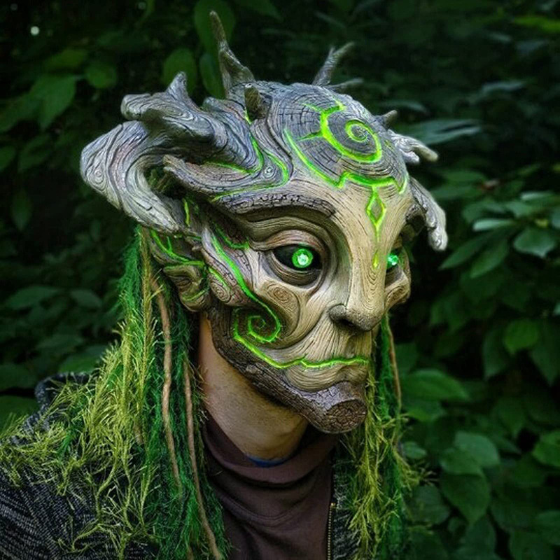 Cyberpunk LED Latex Mask Funny Halloween Glowing Dryad Mask Masquerade Glow In The Dark Cool Mascara for Men's Halloween Decor. 
