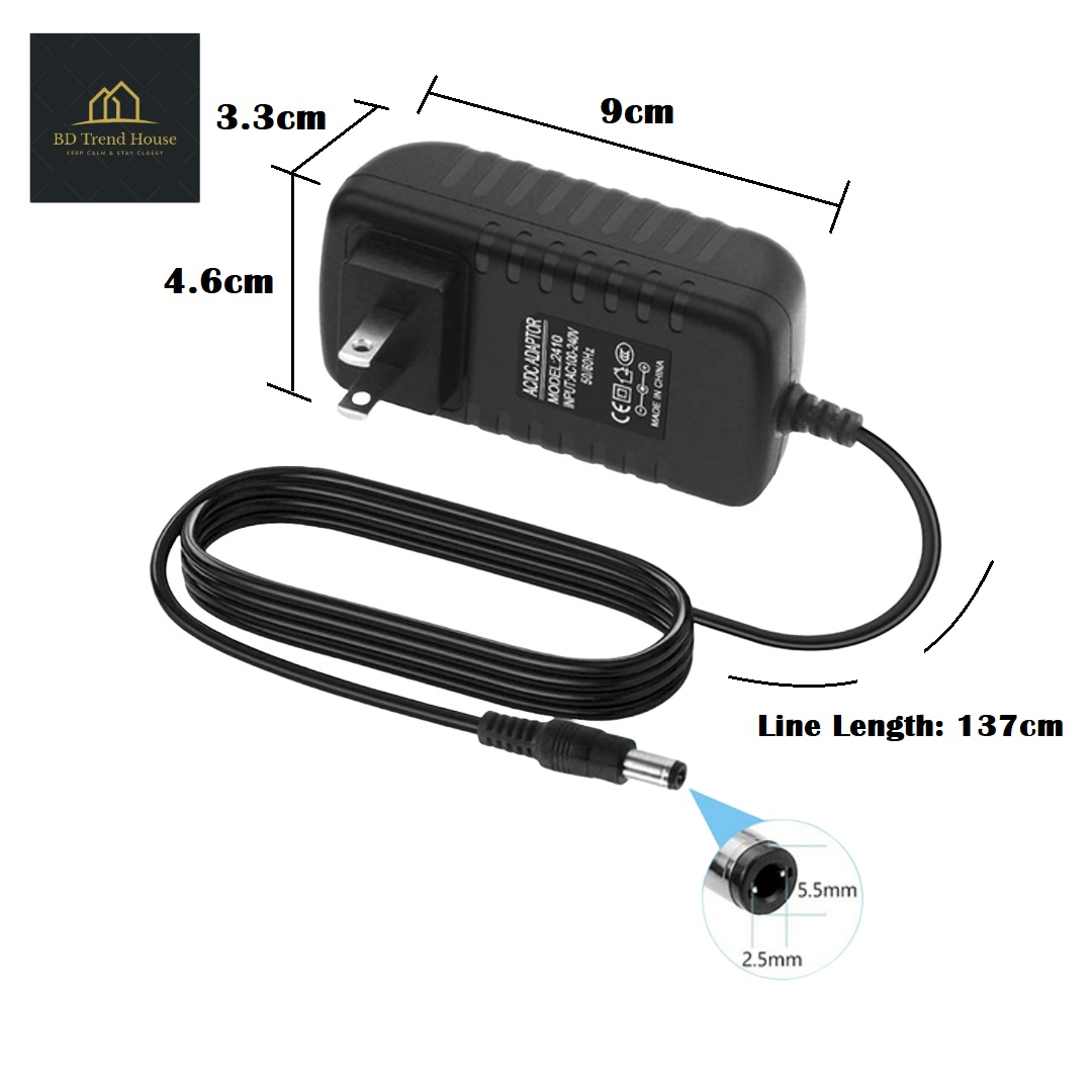 12V 2A Power Adaptor, Power Supply Ac Input 100-240V Dc Output 12Volt 2Amps Worldwide Adaptor  (Black). 