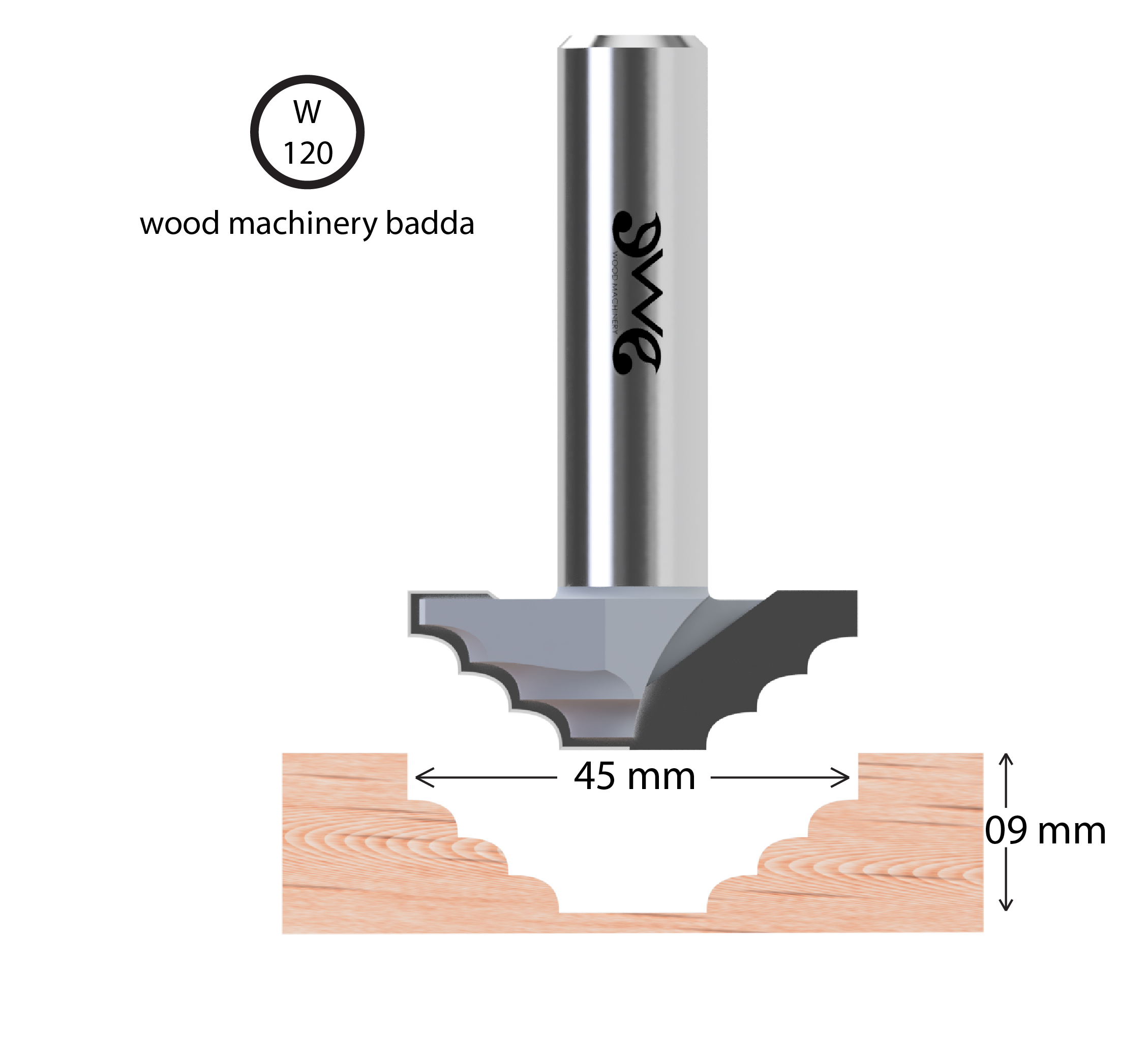 45mm solid bit for wood and board work on CNC and router machines. Model - W120