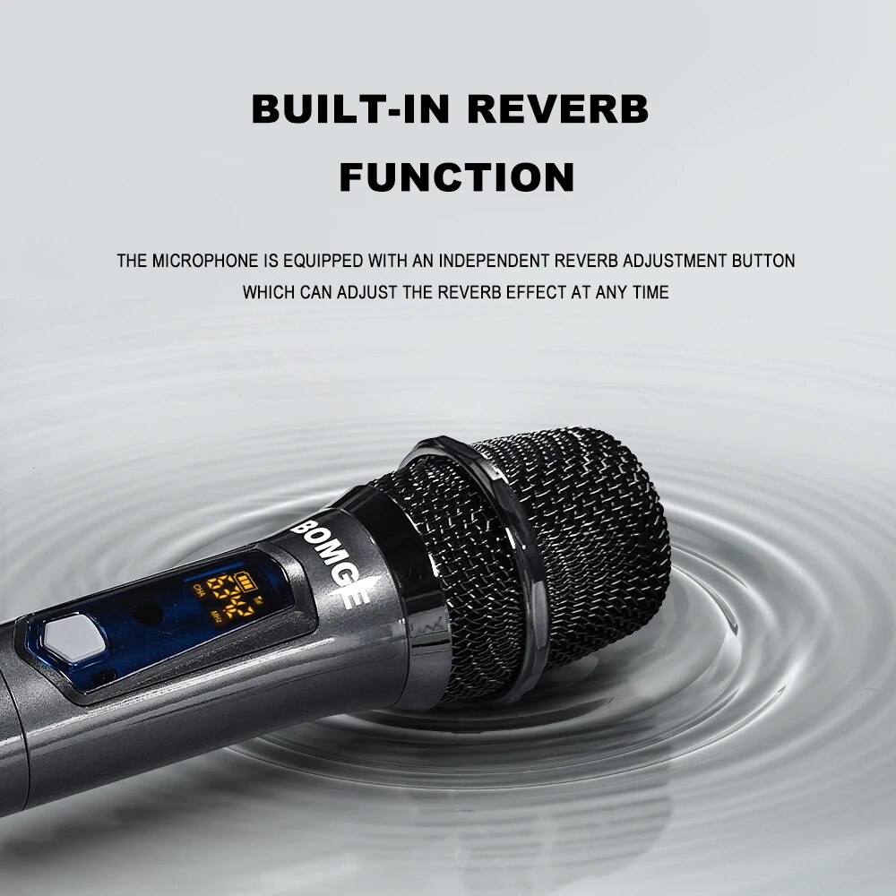 Wireless Handheld Microphone Metal Dual UHF Cordless Dynamic Mic System With 1800MAh Rechargeable Receiver For Karaoke Party. 