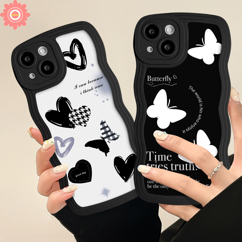 Retro Butterfly Case for VIVO Y17 Y20 Y11 Y15S Y20S Y21 Y33S Y91 Y91C Y35 Y16 Y30 Y02 Y50 Y01 Y75 Y22 Y55 Y02S Y93 Y95 Y12 Y15 Y12S Y20S Y12A Love Heart Black White Letter Cover. 